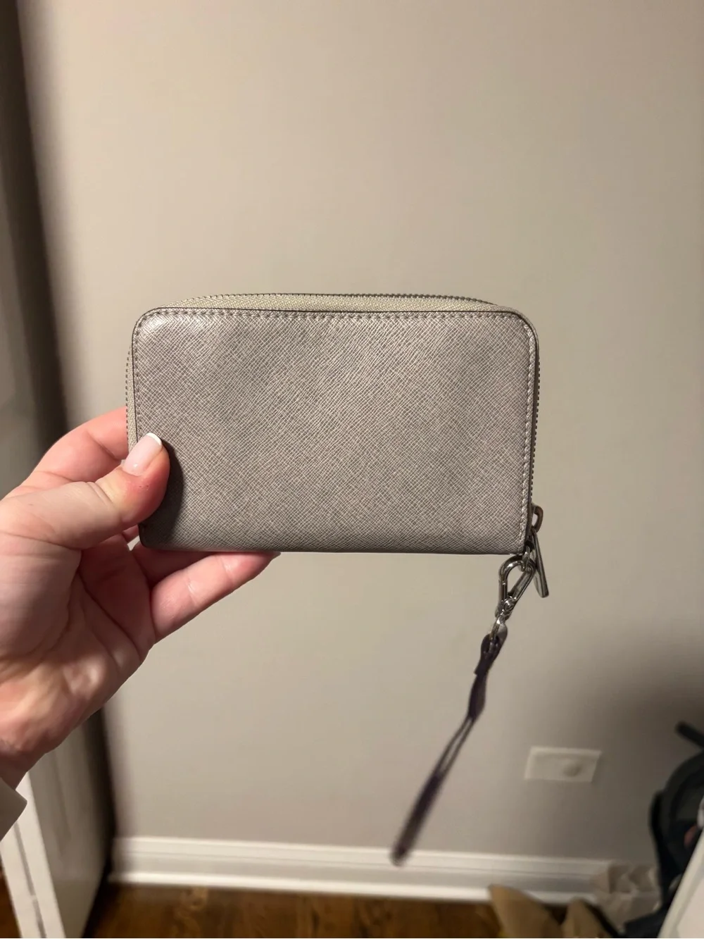 Michael Kors Metallic Grey Saffiano Leather Wristlet EUC